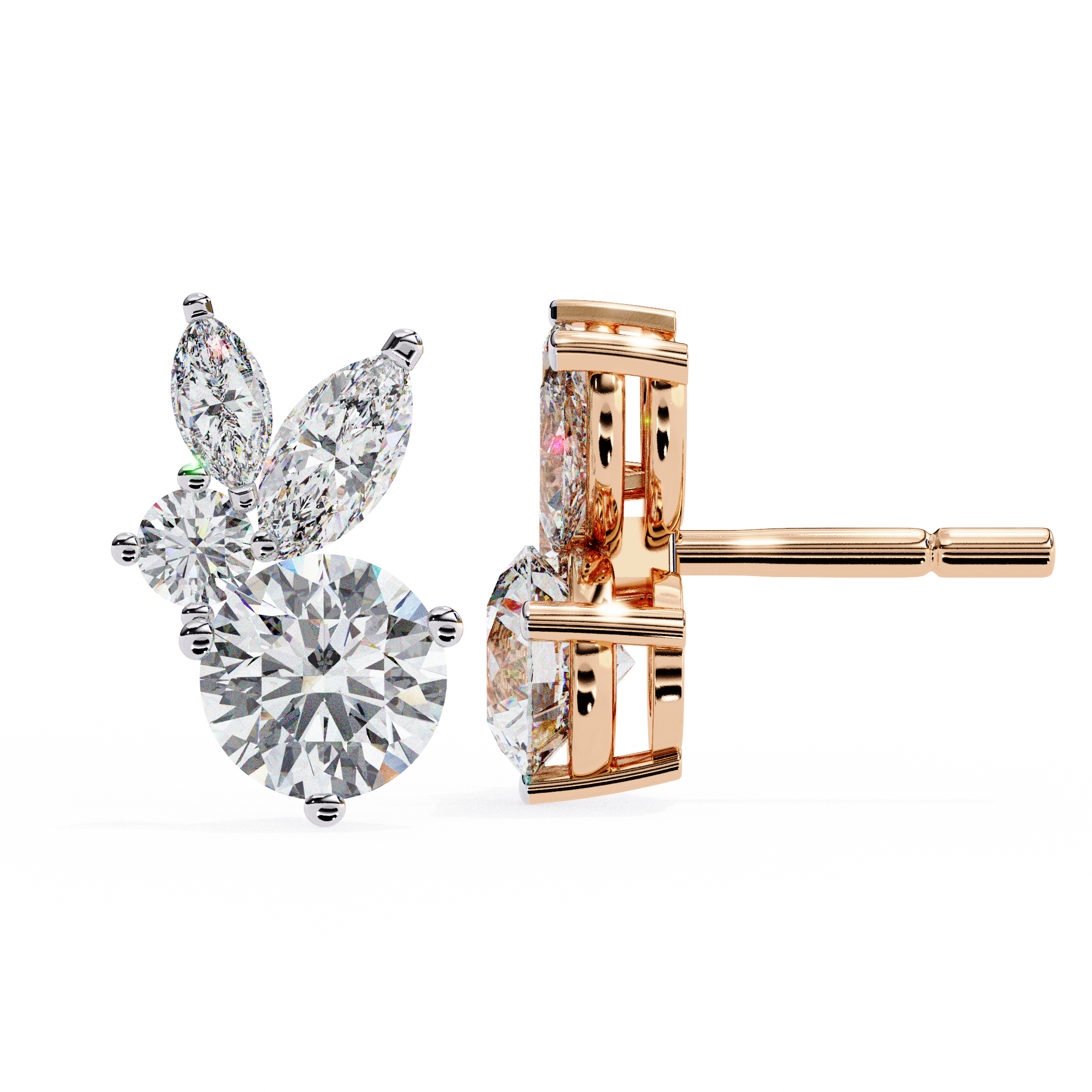 Solitairekart 1.43ct Round & Marquise Cut Natural Diamond Stud Earrings-HI Color, VS-SI Clarity